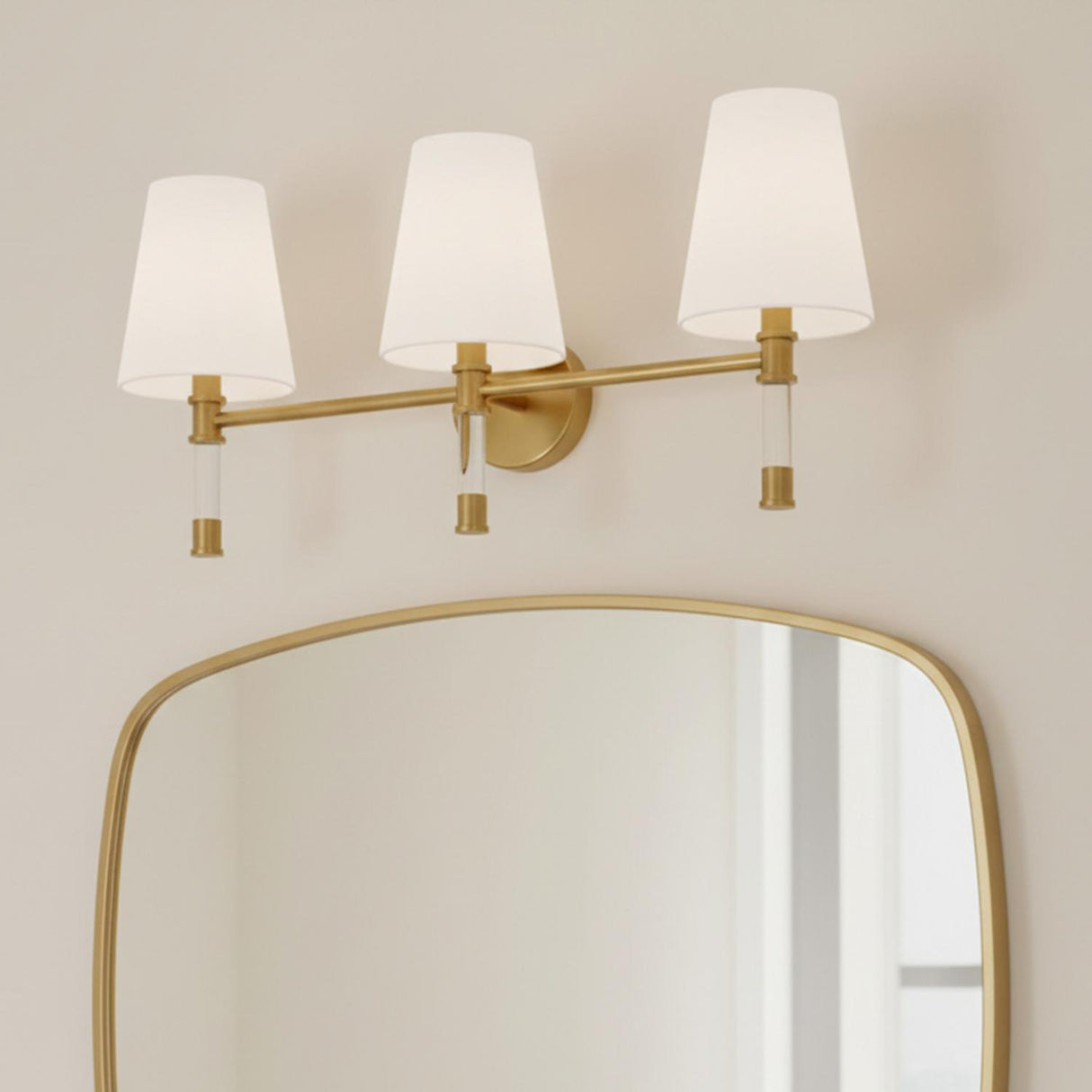 Audrey 3 Light Vanity, Modern Brass and Milk Glass