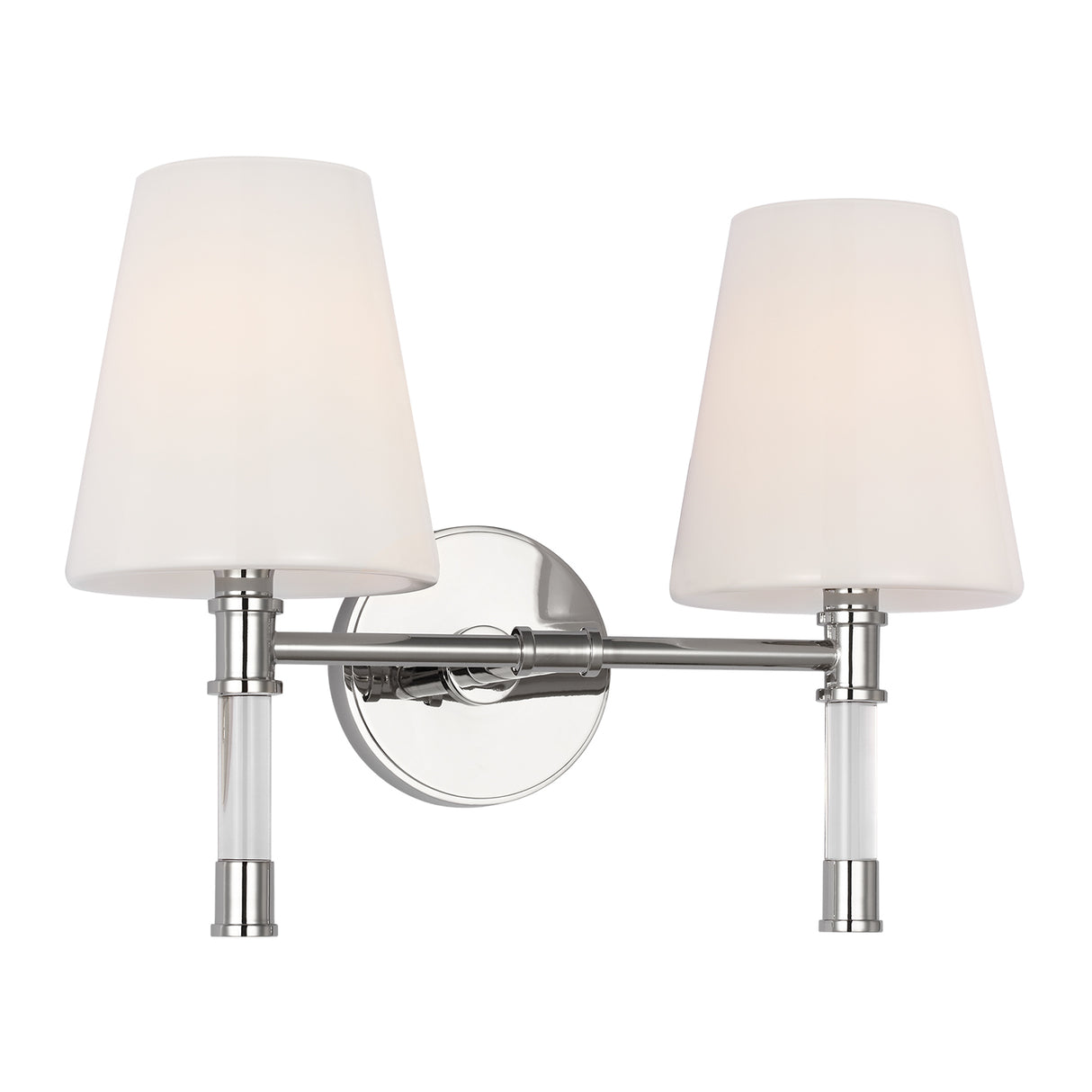 Audrey 2 Light Vanity, Polished Nickel and Milk Glass