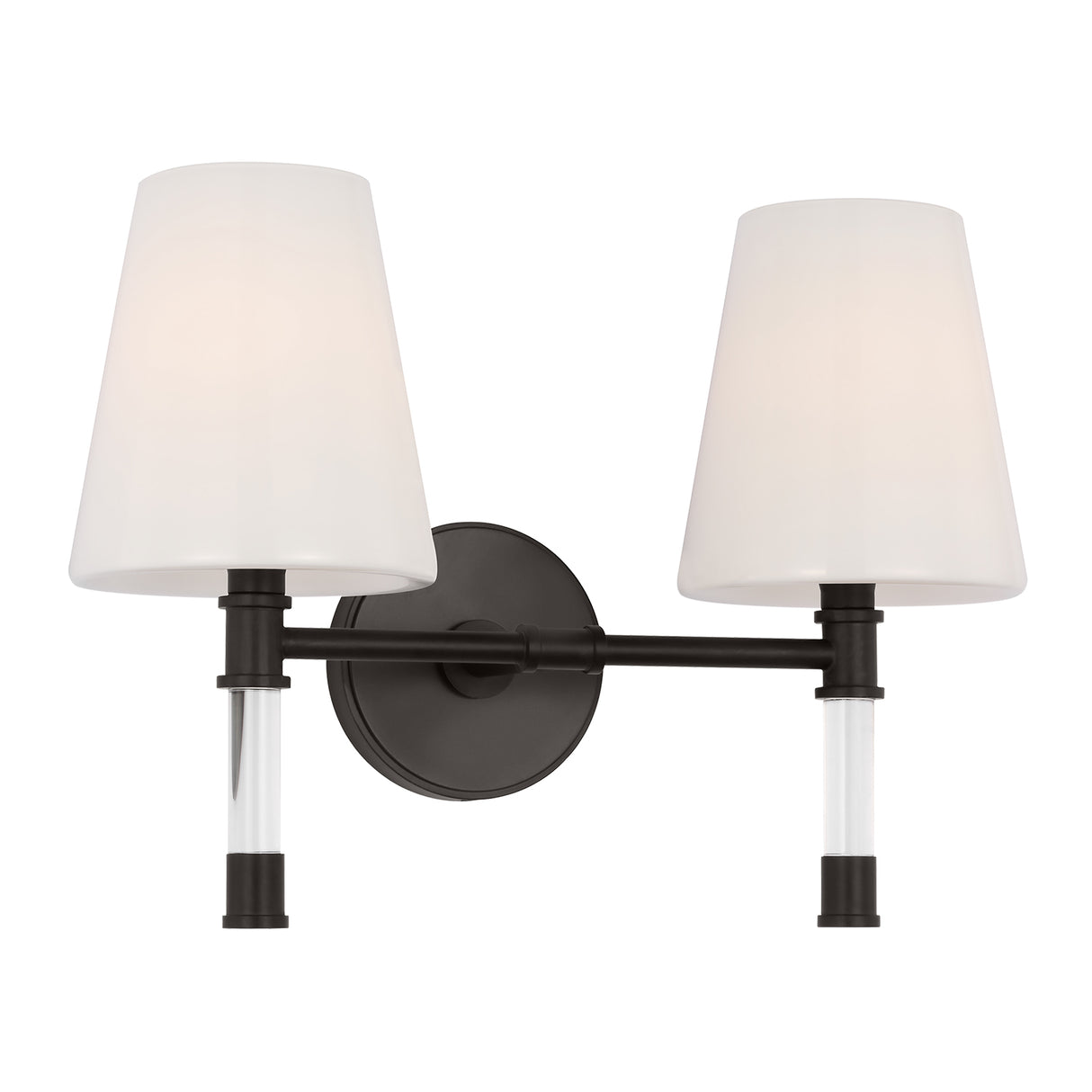 Audrey 2 Light Vanity, Aged Iron and Milk Glass