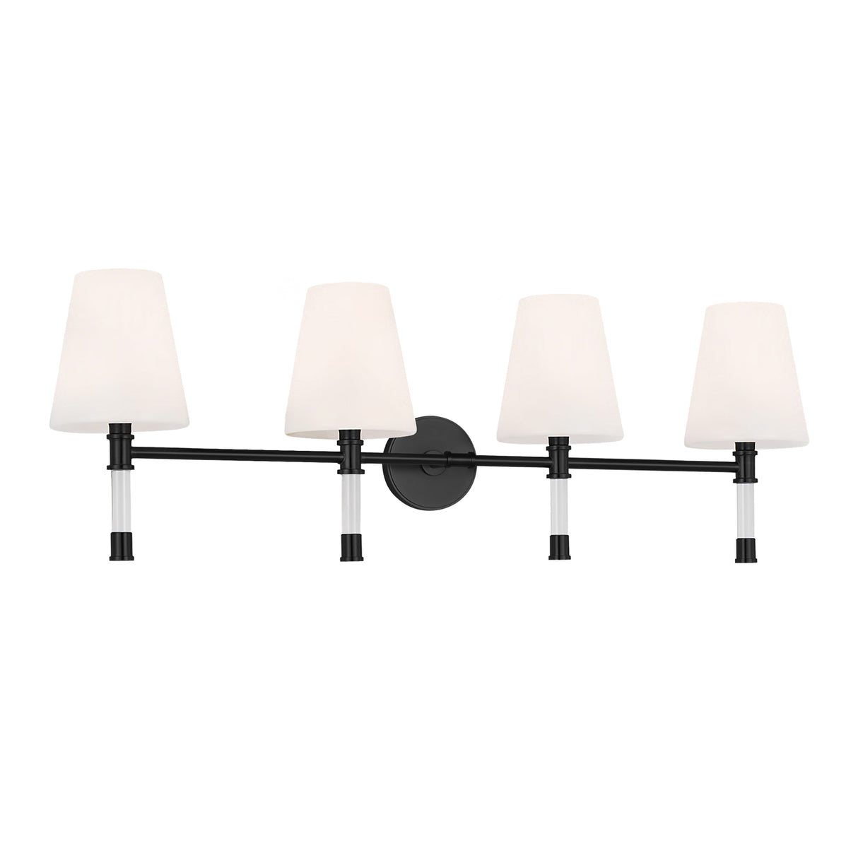 Audrey 4 Light Vanity, Aged Iron and Milk Glass