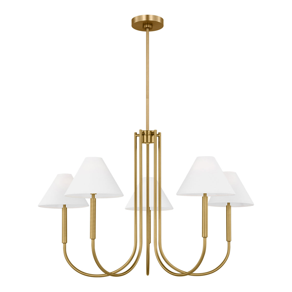 Hazelton 5 Light Chandelier 38", Satin Brass