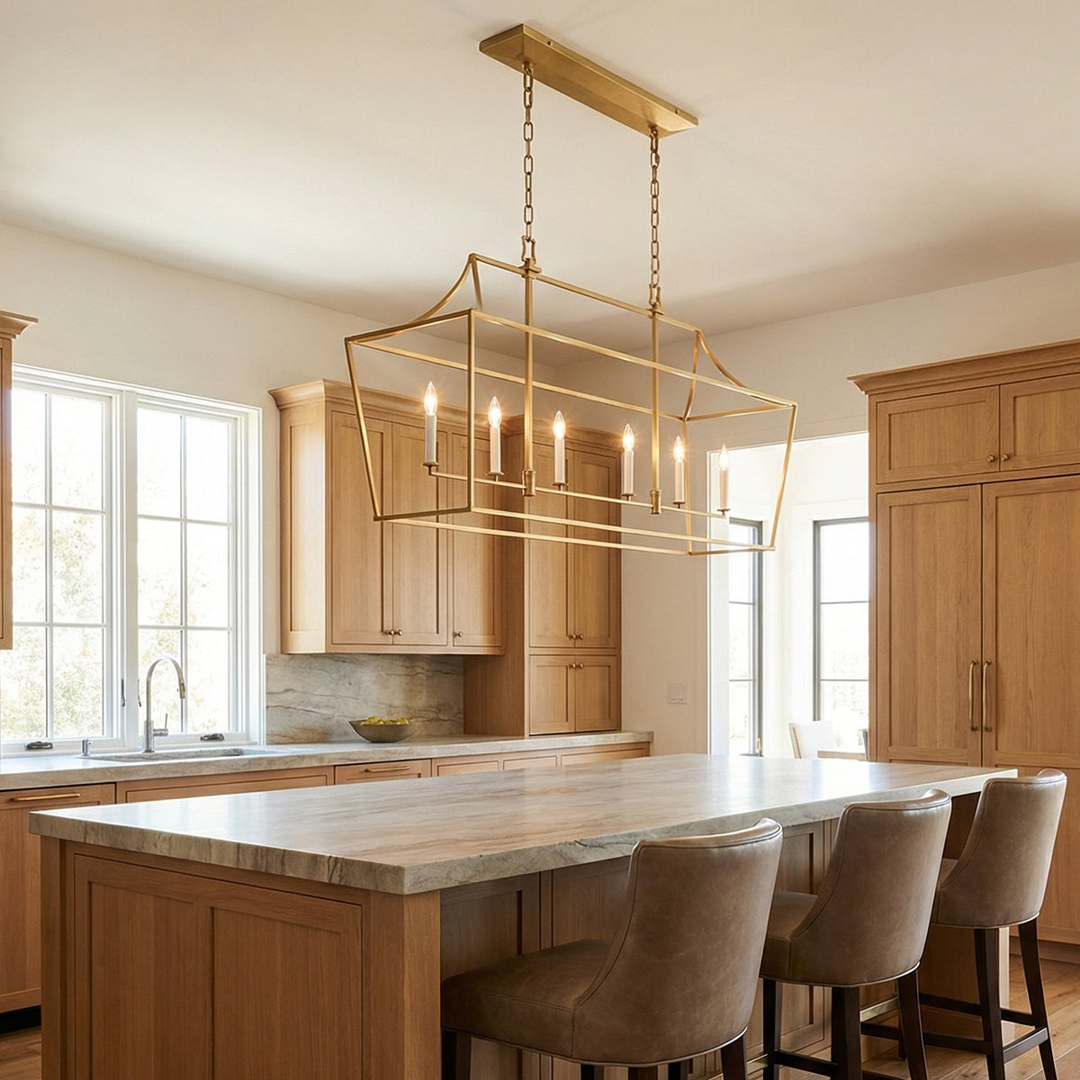 Grayden Linear Lantern 48", Modern Brass for Modern Farmhouse home with Warm Wood