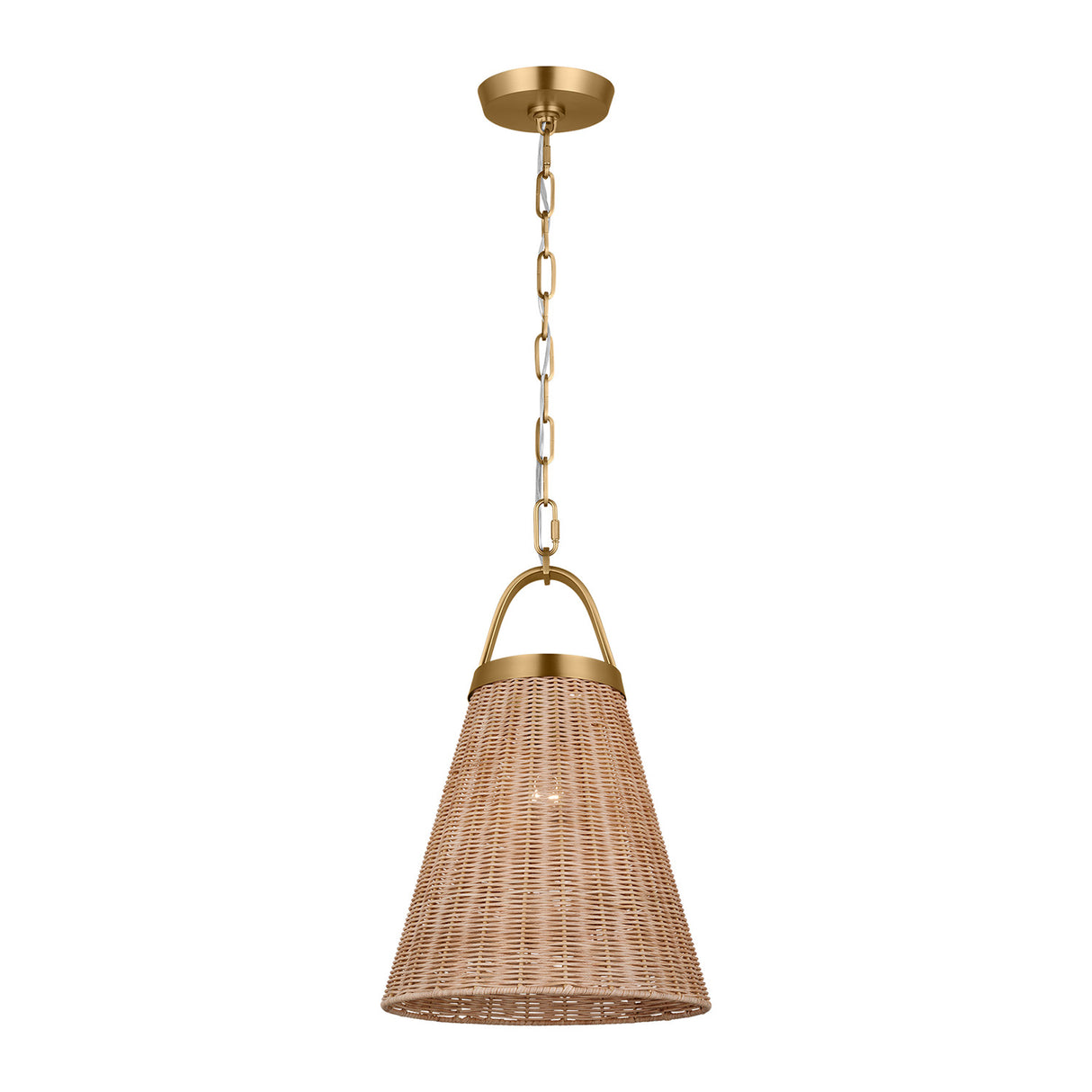 Paloma Pendant 12", Modern Brass and Rattan