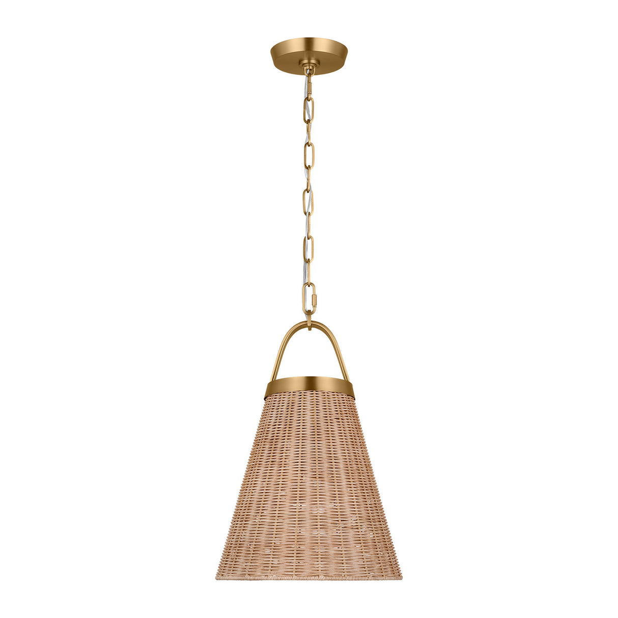 Paloma Pendant 12", Modern Brass and Rattan