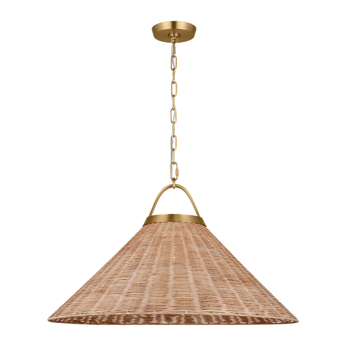 Paloma Pendant 30", Modern Brass and Rattan