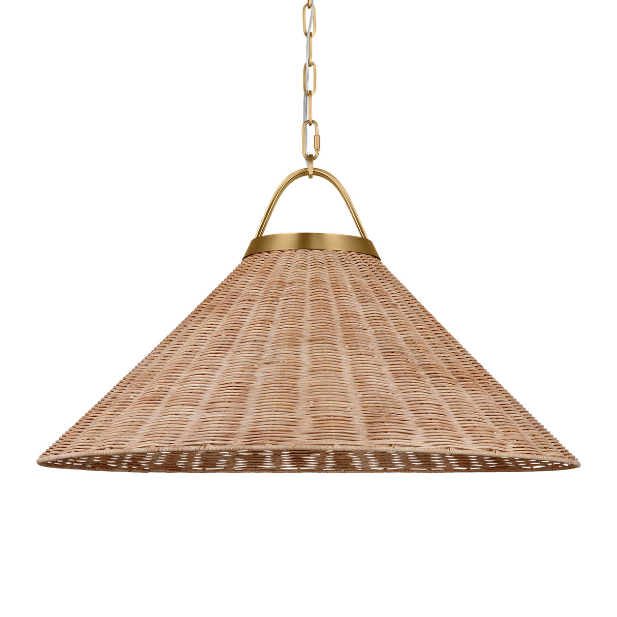 Paloma Pendant 30", Modern Brass and Rattan