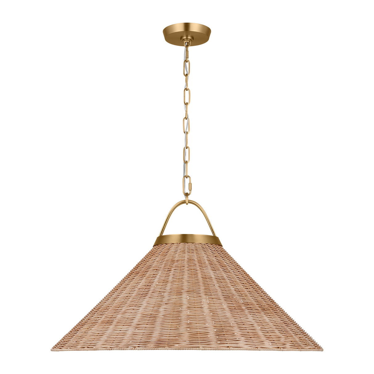 Paloma Pendant 30", Modern Brass and Rattan
