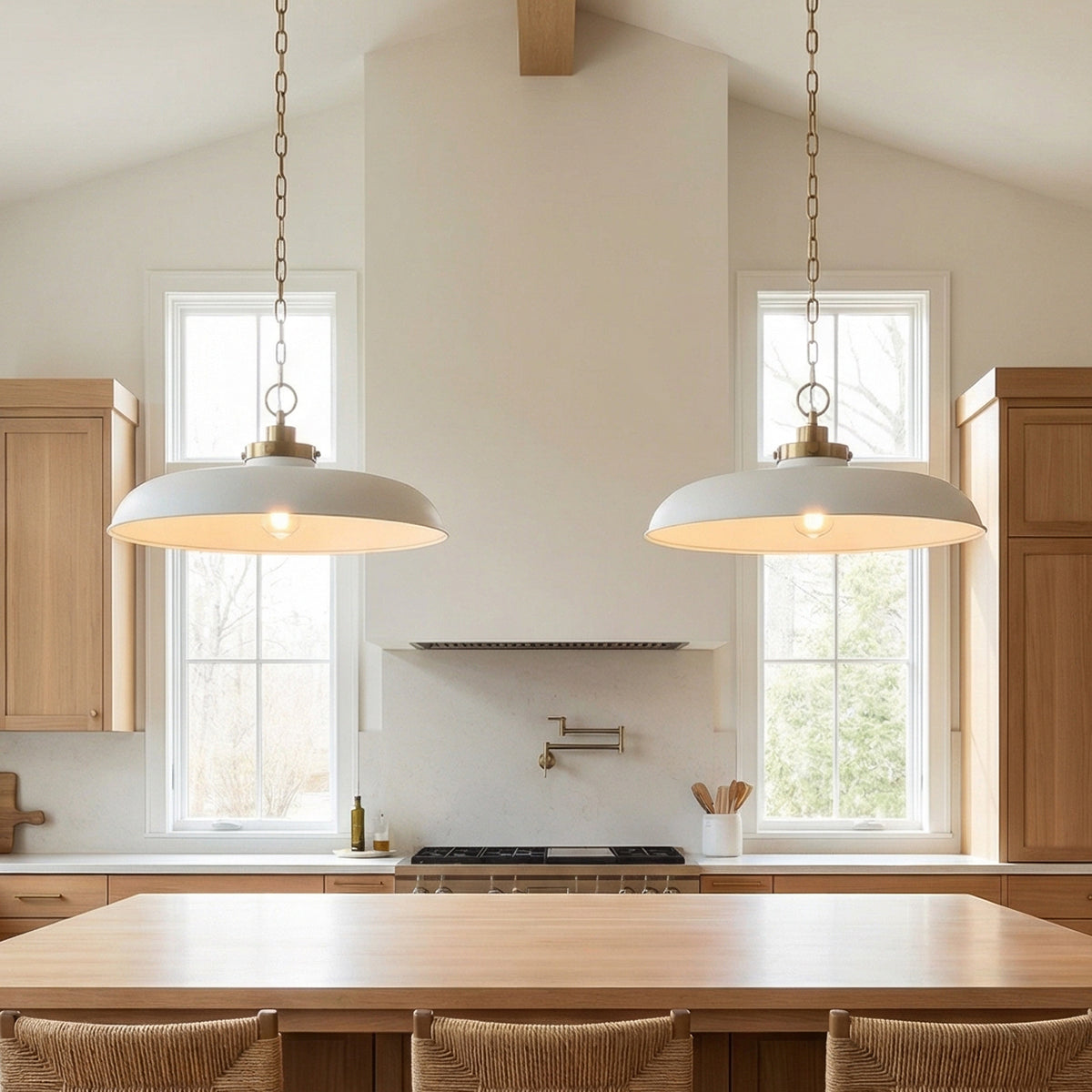 Franklin Pendant 20", Matte White and Modern Brass for Modern Farmhouse home with White Siding