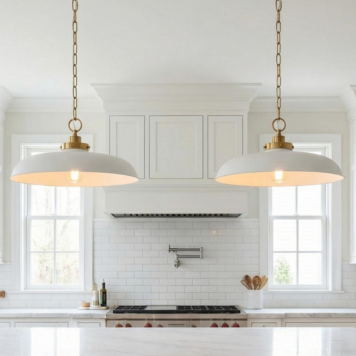 Franklin Pendant 20", Matte White and Modern Brass