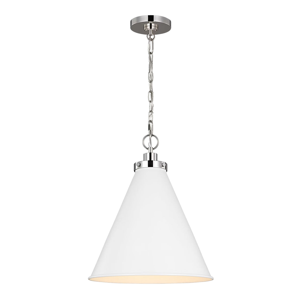 Classon Medium Pendant 16", Matte White and Polished Nickel