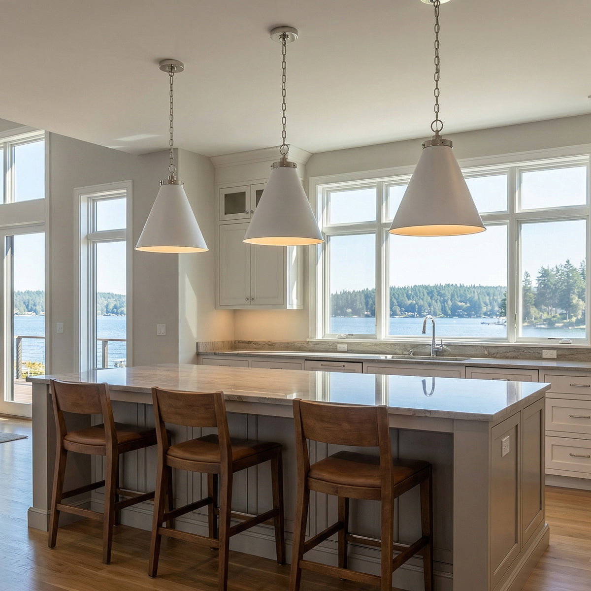 Classon Large Pendant 19", Matte White and Polished Nickel for Modern Farmhouse home with White Shiplap