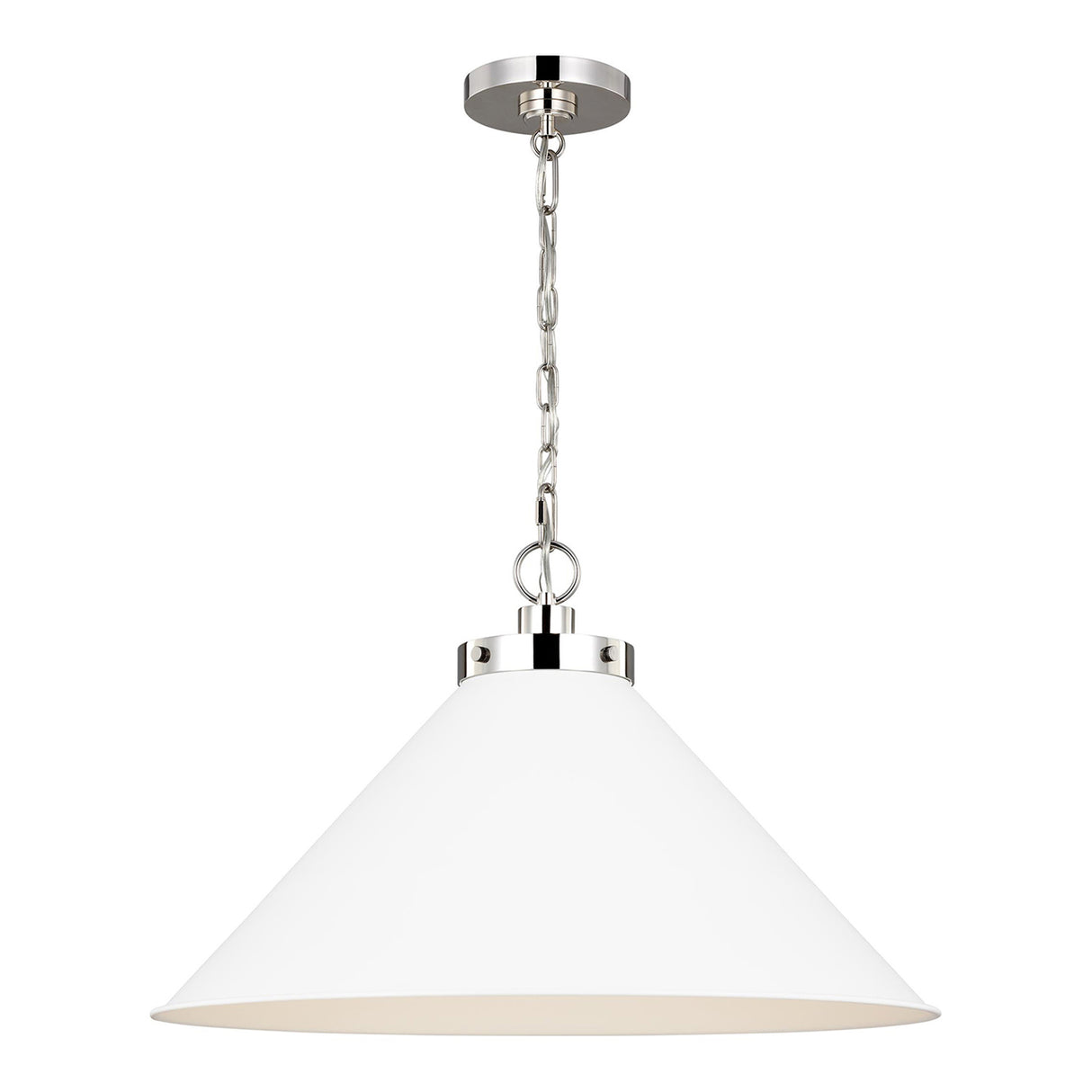 Classon Wide Pendant 23", Matte White and Polished Nickel