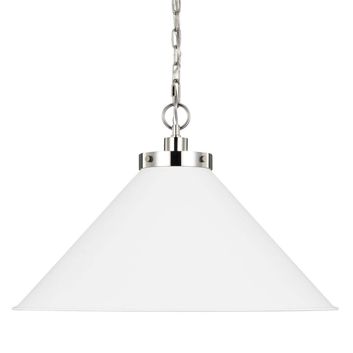 Classon Wide Pendant 23", Matte White and Polished Nickel