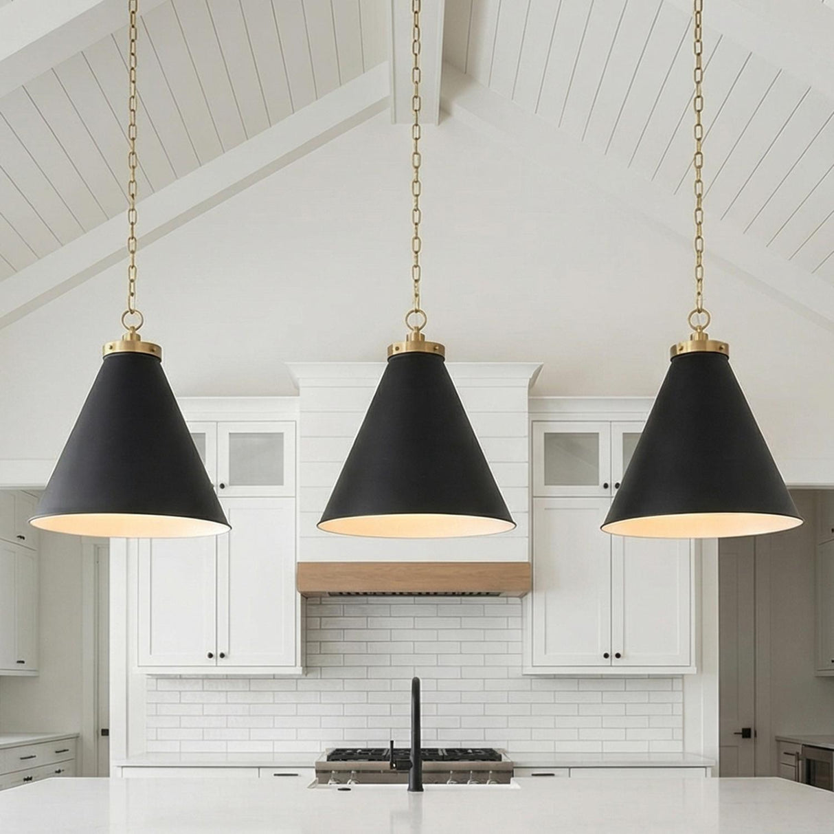 Classon Large Pendant 19", Matte Black and Modern Brass