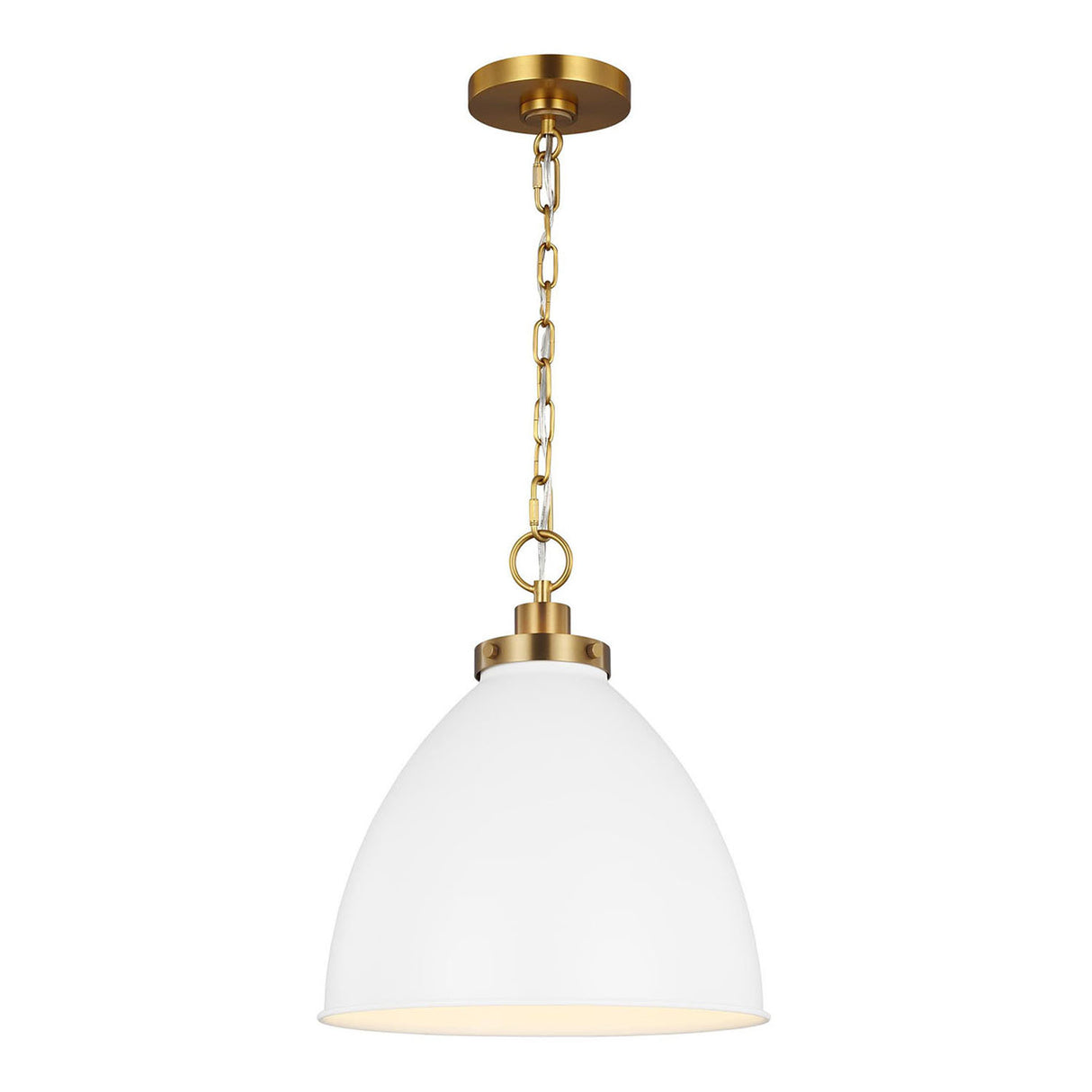 Rodney Medium Pendant 16", Matte White and Modern Brass