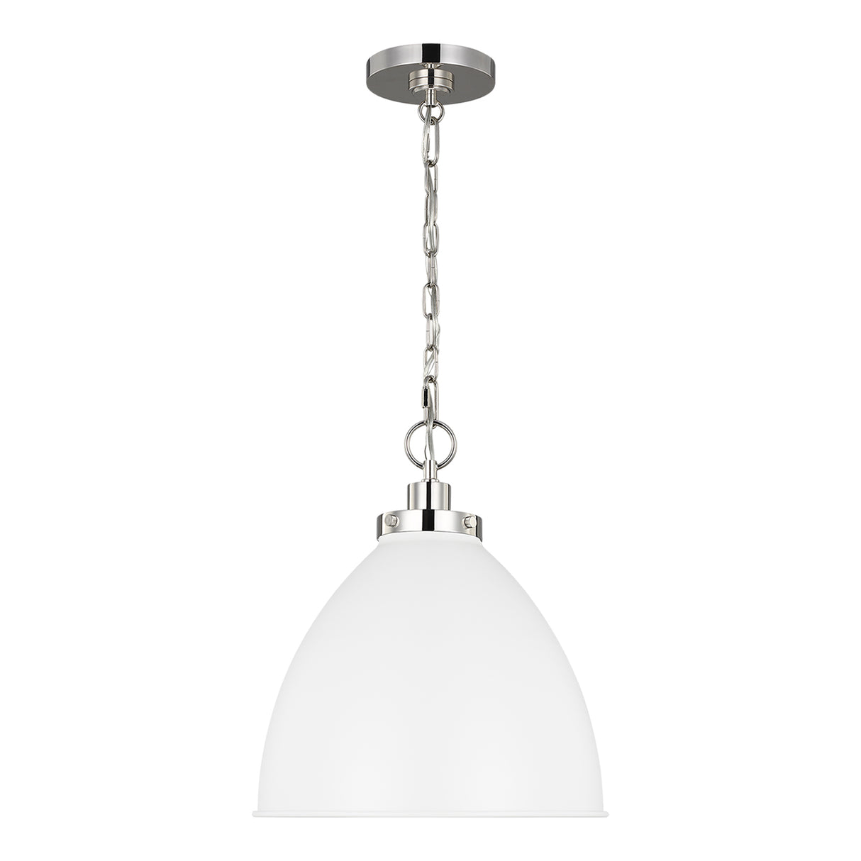 Rodney Medium Pendant 16", Matte White and Polished Nickel