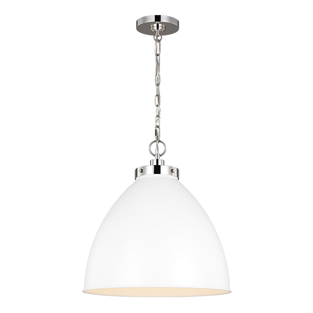 Rodney Large Pendant 18", Matte White and Polished Nickel