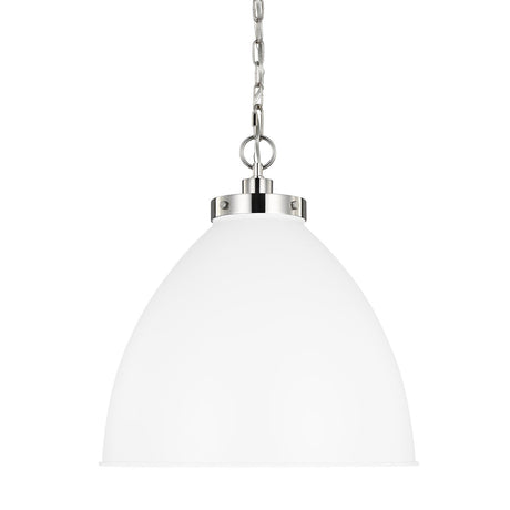 Rodney Large Pendant 18", Matte White and Polished Nickel