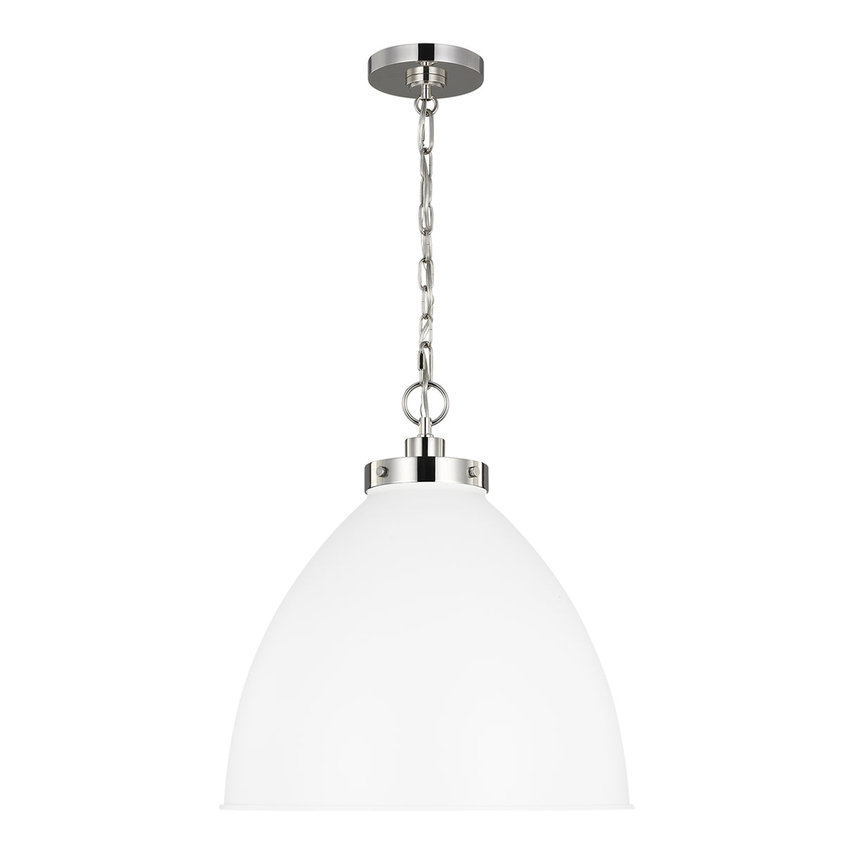 Rodney Large Pendant 18", Matte White and Polished Nickel