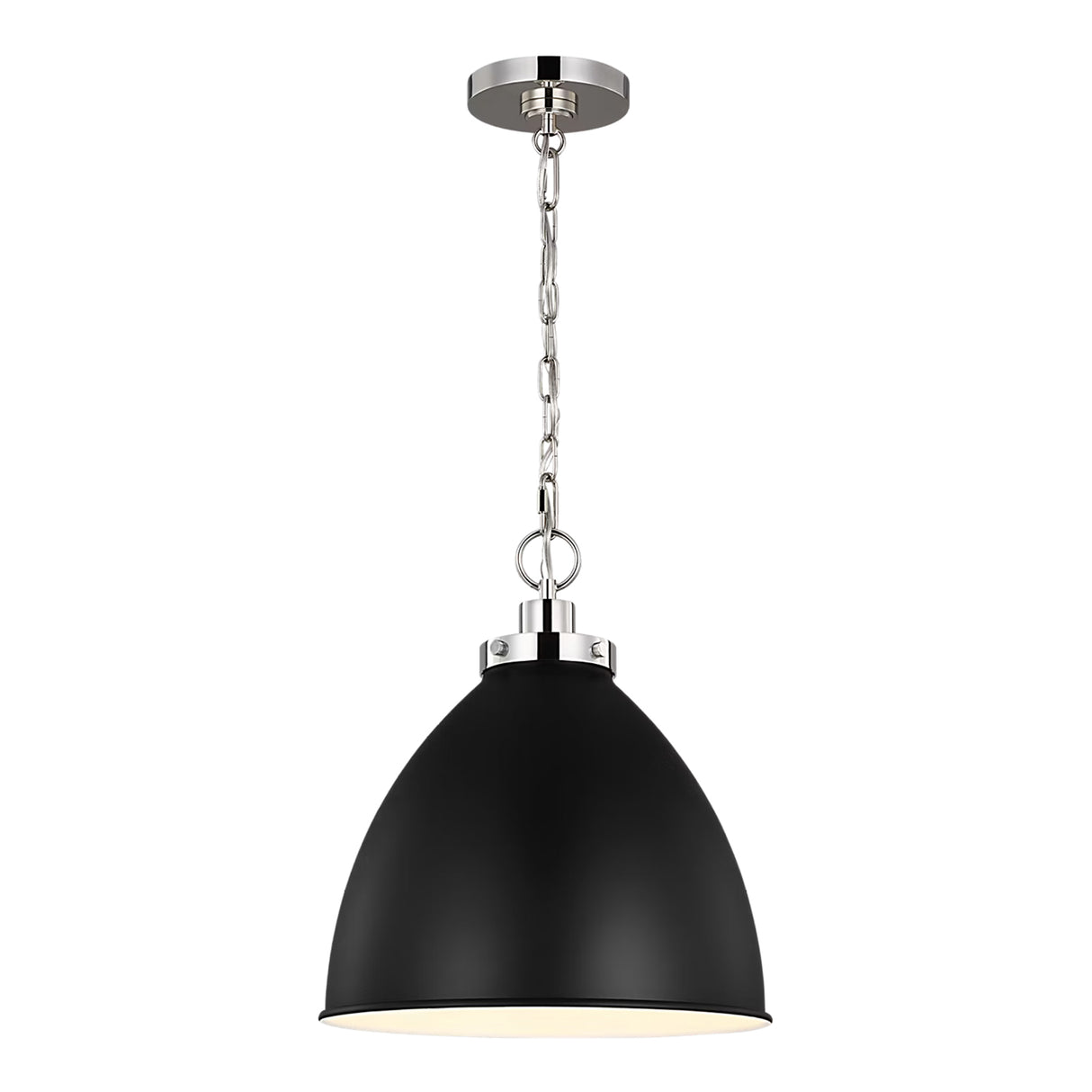 Rodney Medium Pendant 16", Matte Black and Polished Nickel