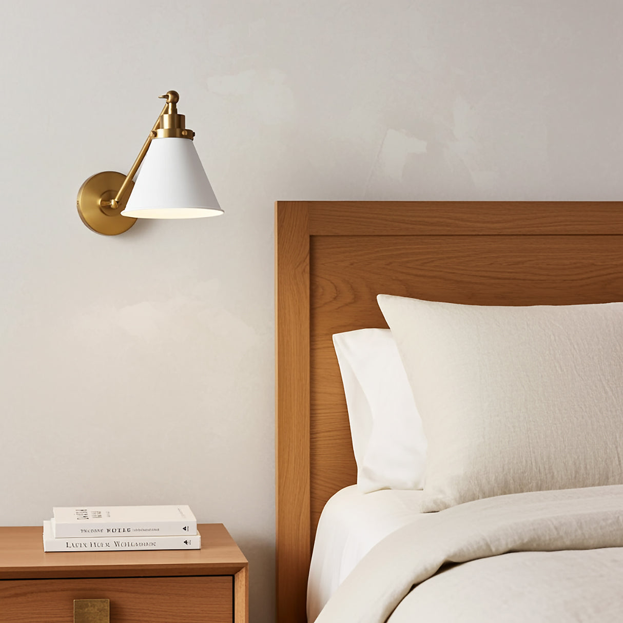 Classon Adjustable One Arm Wall Sconce for Modern Farmhouse home with White Walls