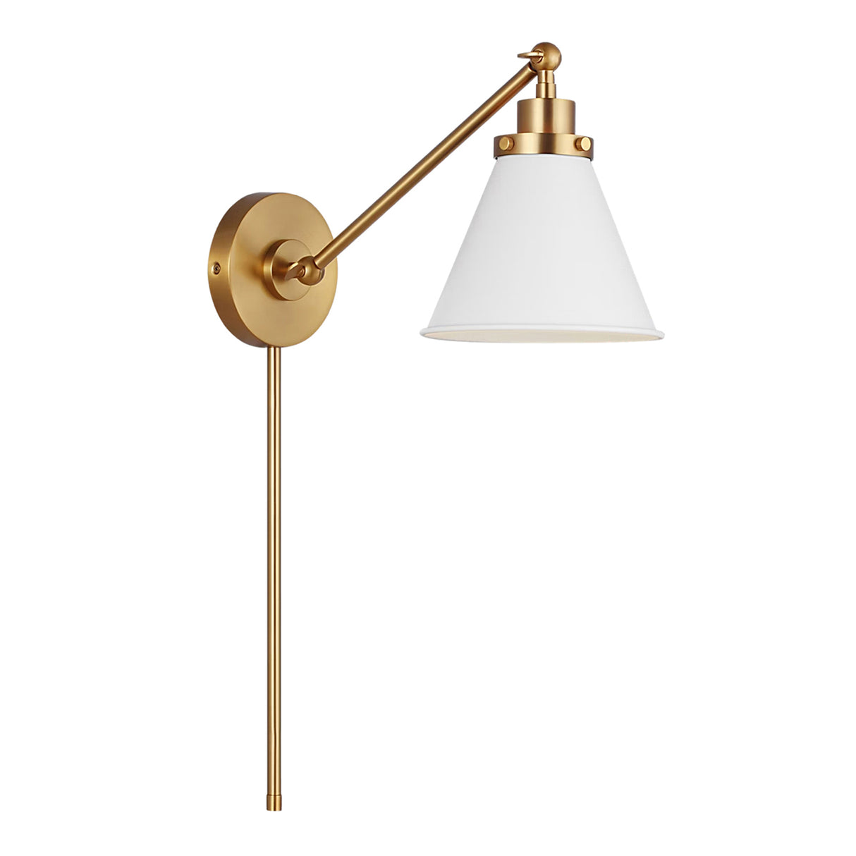 Classon Adjustable One Arm Wall Sconce, Matte White and Modern Brass