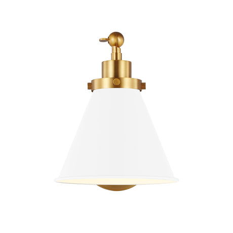Classon Adjustable One Arm Wall Sconce, Matte White and Modern Brass