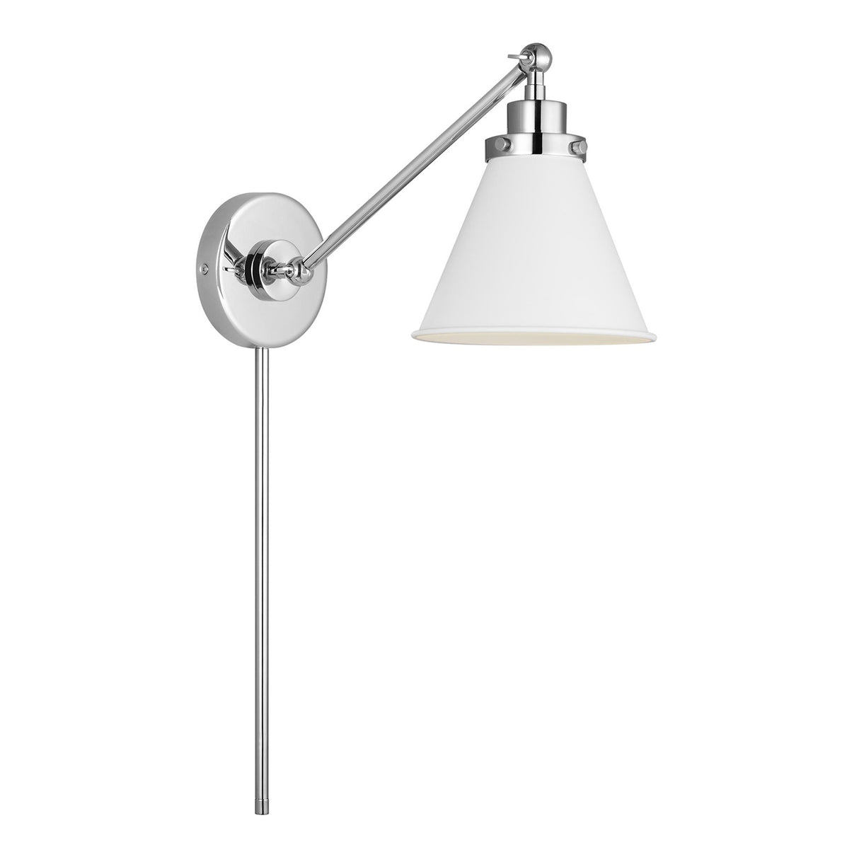 Classon Adjustable One Arm Wall Sconce, Matte White and Polished Nickel