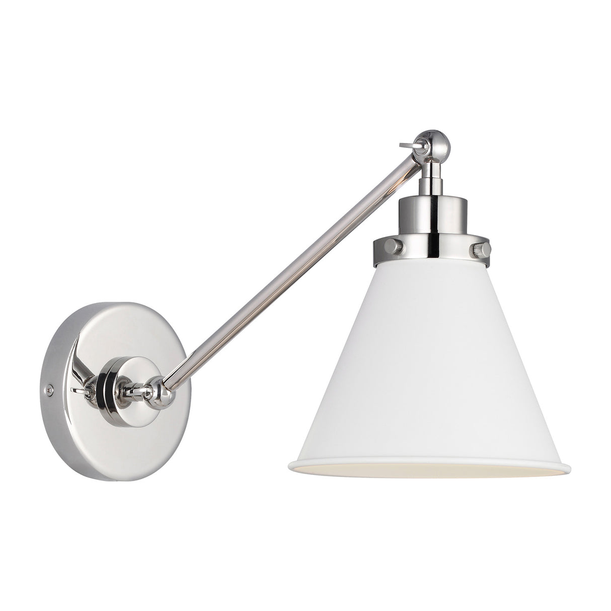 Classon Adjustable One Arm Wall Sconce, Matte White and Polished Nickel