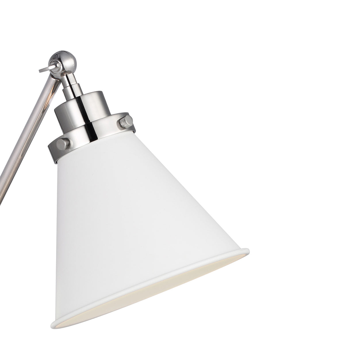 Classon Adjustable One Arm Wall Sconce, Matte White and Polished Nickel