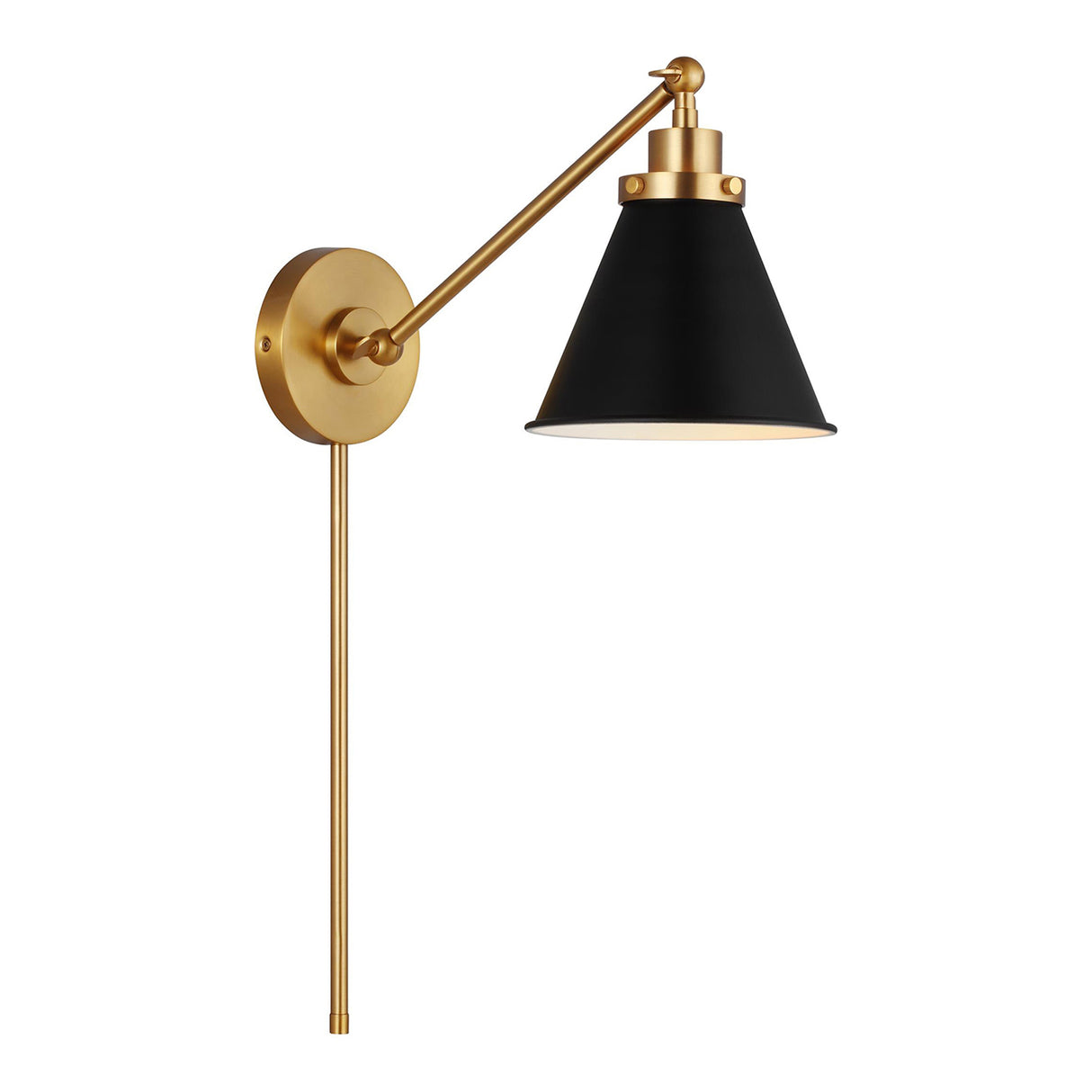Classon Adjustable One Arm Wall Sconce, Matte Black and Modern Brass