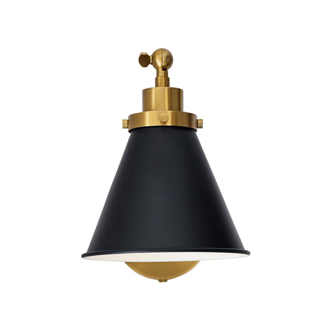 Classon Adjustable One Arm Wall Sconce, Matte Black and Modern Brass