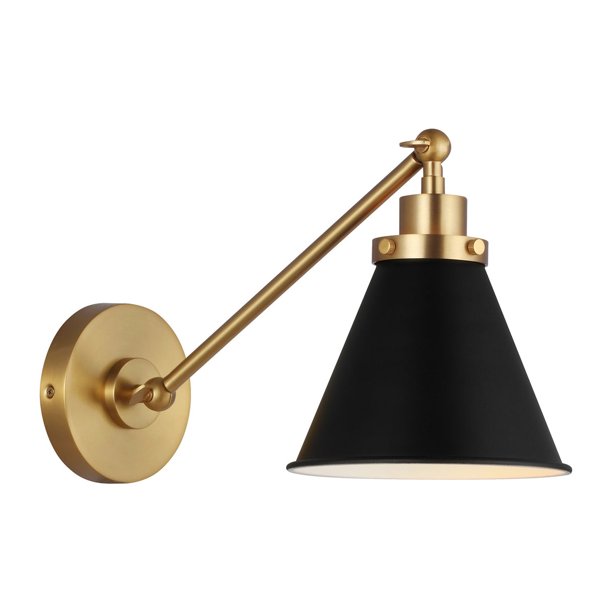 Classon Adjustable One Arm Wall Sconce, Matte Black and Modern Brass