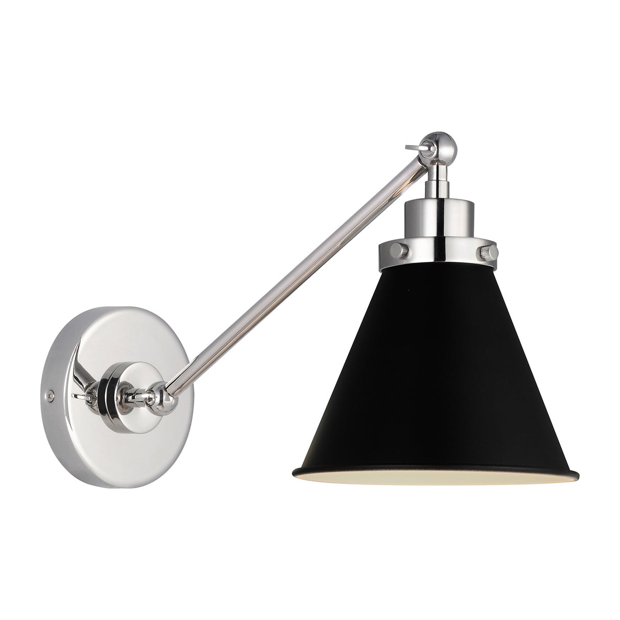 Classon Adjustable One Arm Wall Sconce, Matte Black and Polished Nickel