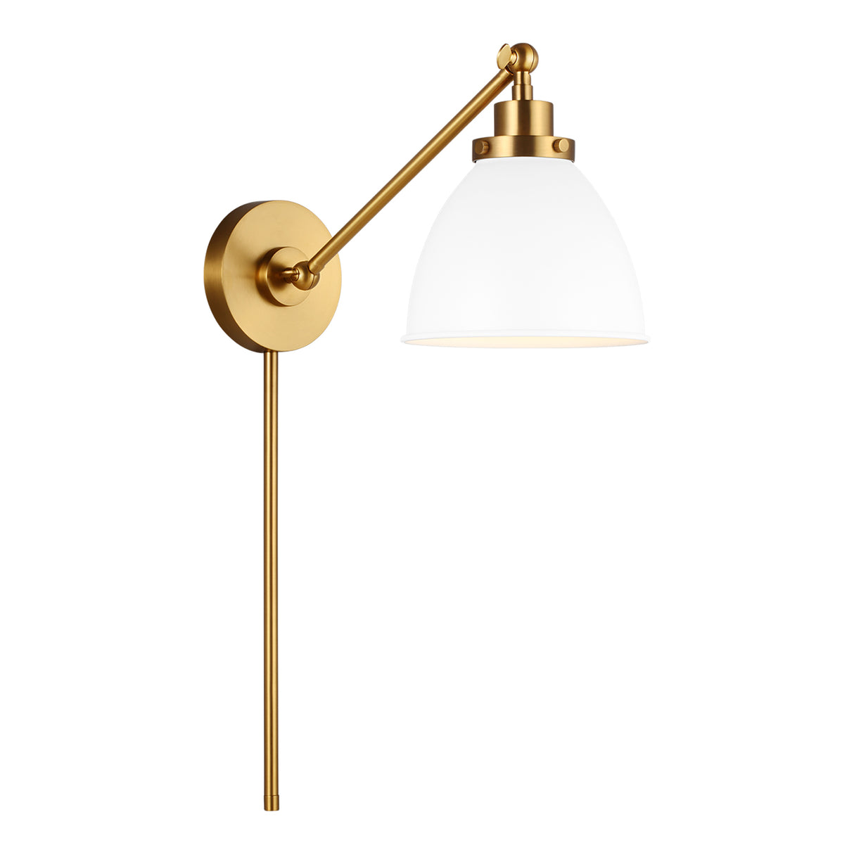Rodney Adjustable One Arm Wall Sconce, Matte White and Modern Brass