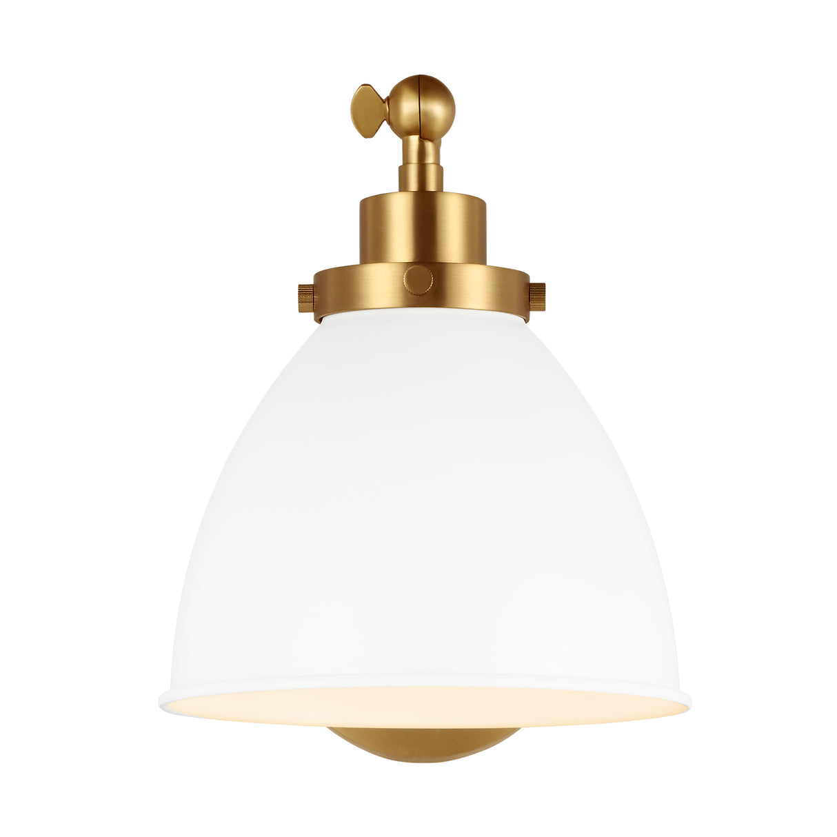 Rodney Adjustable One Arm Wall Sconce, Matte White and Modern Brass