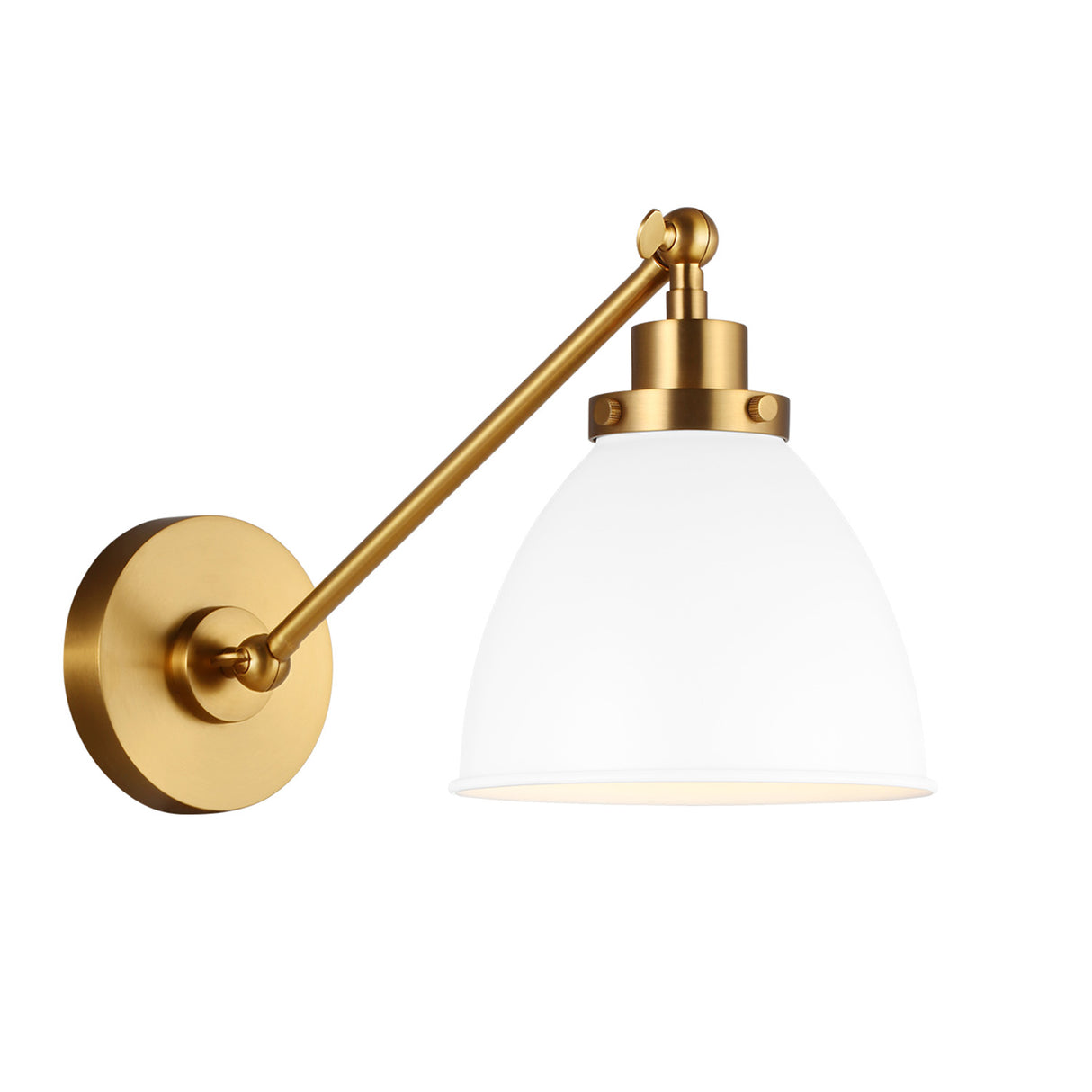 Rodney Adjustable One Arm Wall Sconce, Matte White and Modern Brass