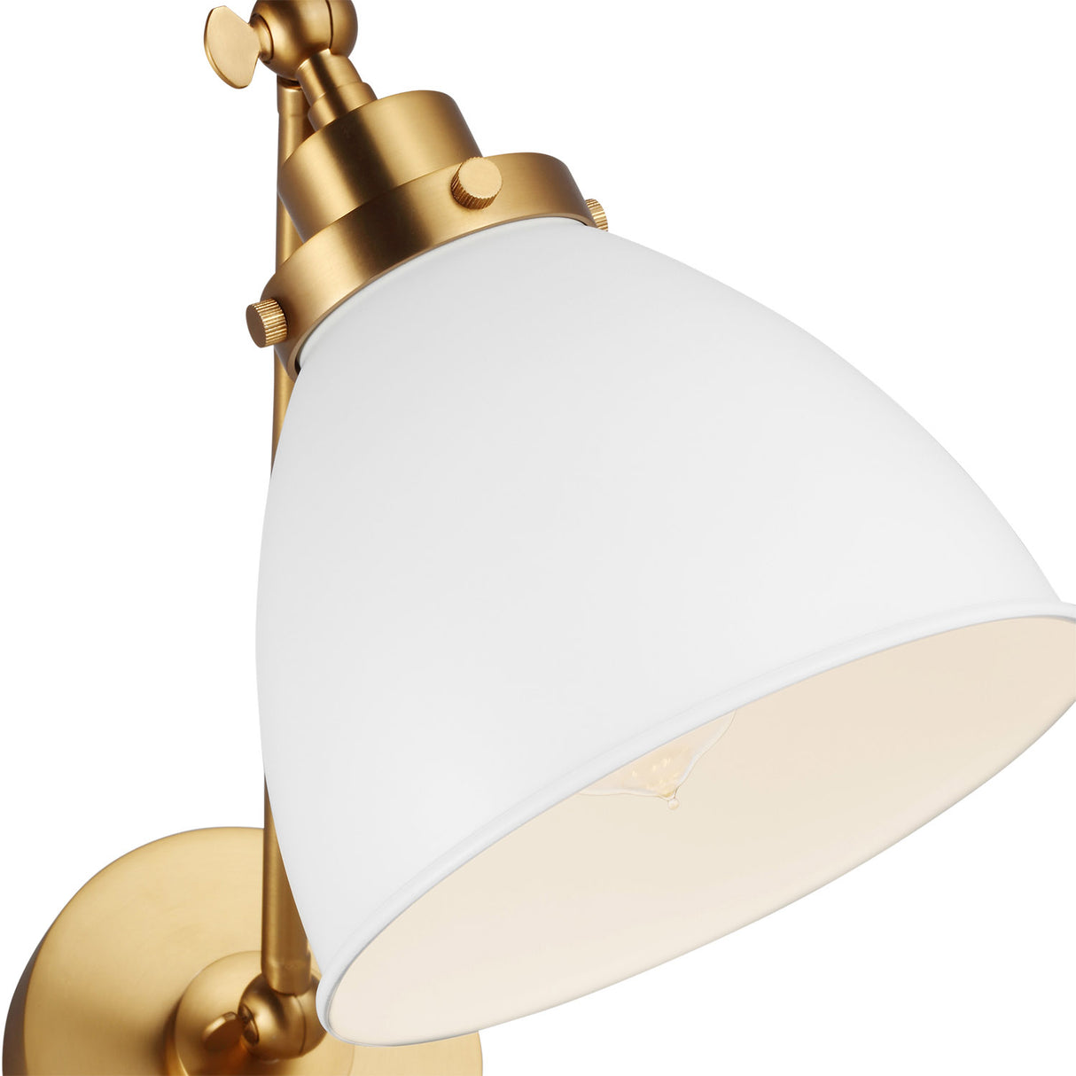 Rodney Adjustable One Arm Wall Sconce, Matte White and Modern Brass