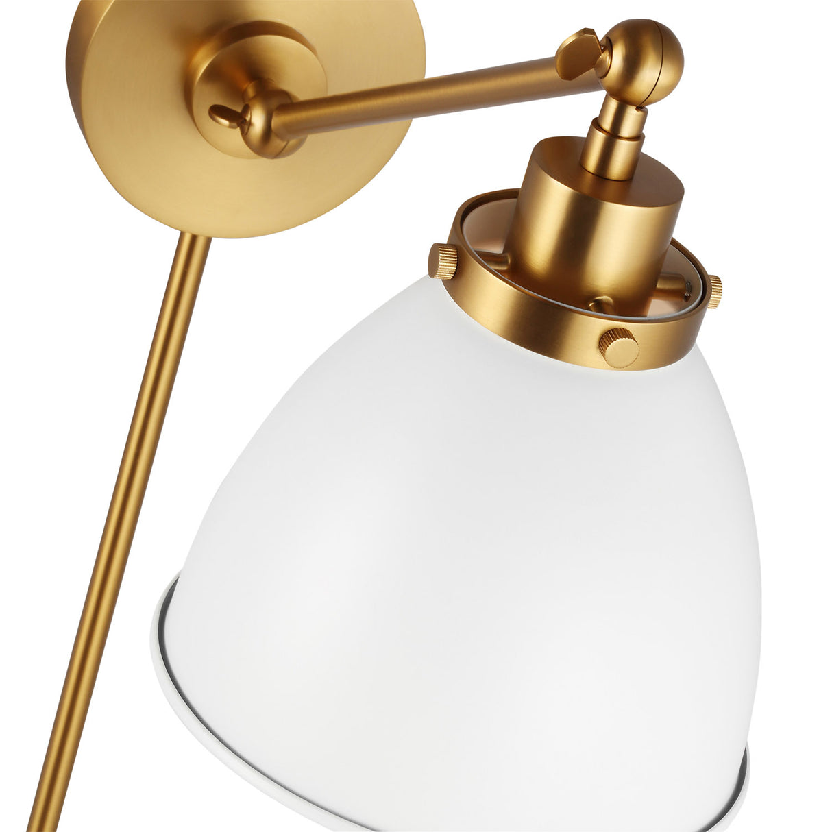 Rodney Adjustable One Arm Wall Sconce, Matte White and Modern Brass