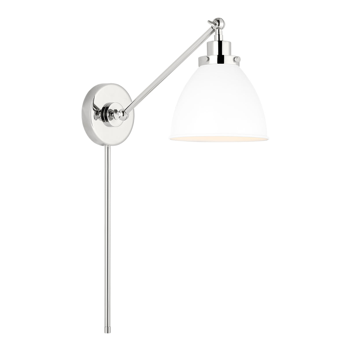 Rodney Adjustable One Arm Wall Sconce, Matte White and Polished Nickel