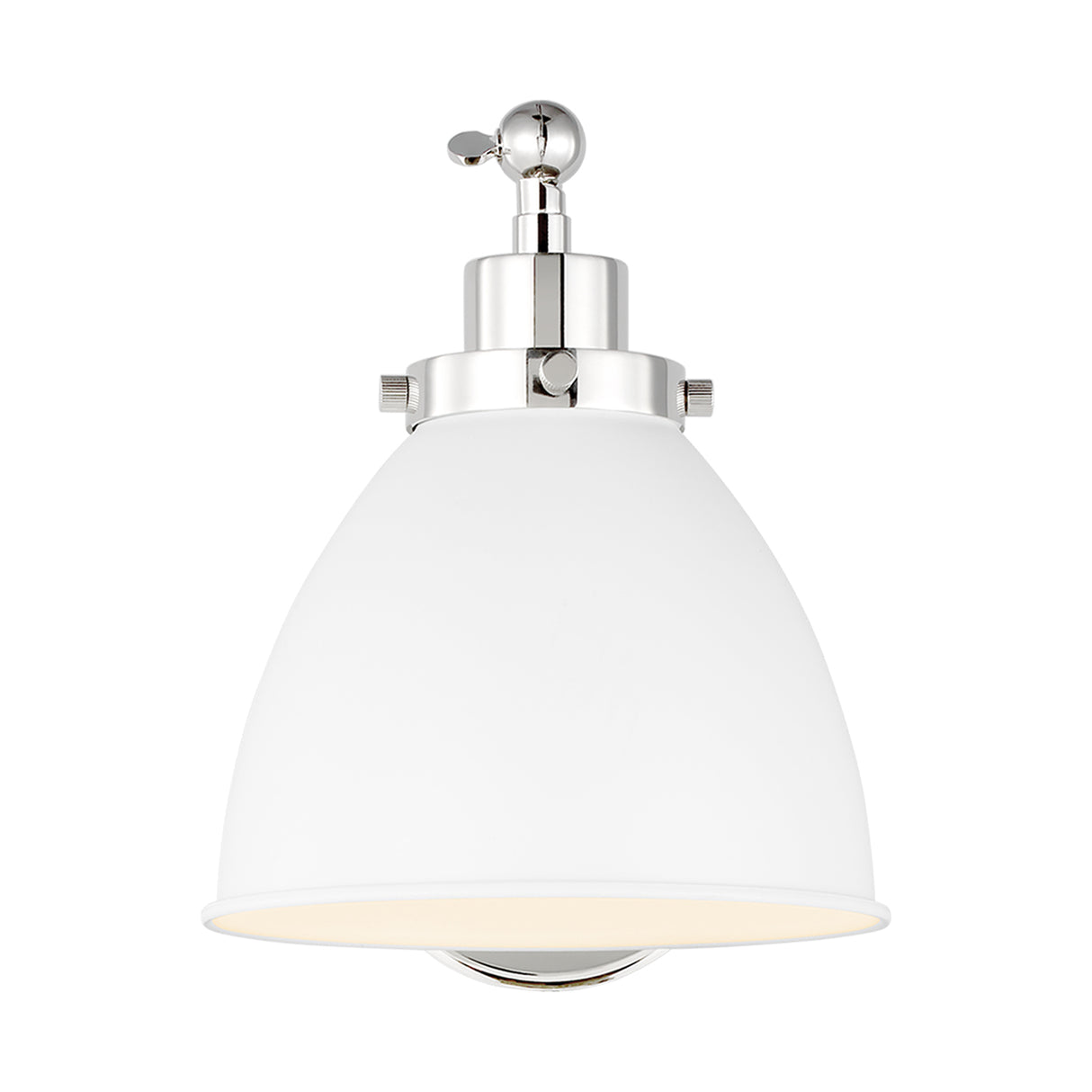 Rodney Adjustable One Arm Wall Sconce, Matte White and Polished Nickel