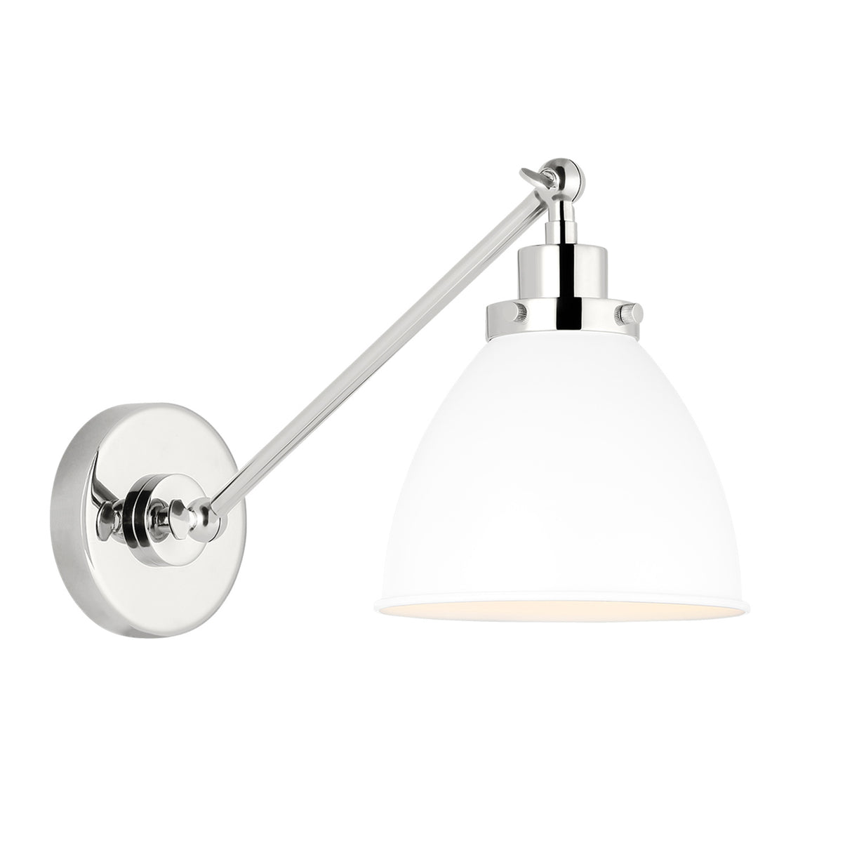 Rodney Adjustable One Arm Wall Sconce, Matte White and Polished Nickel