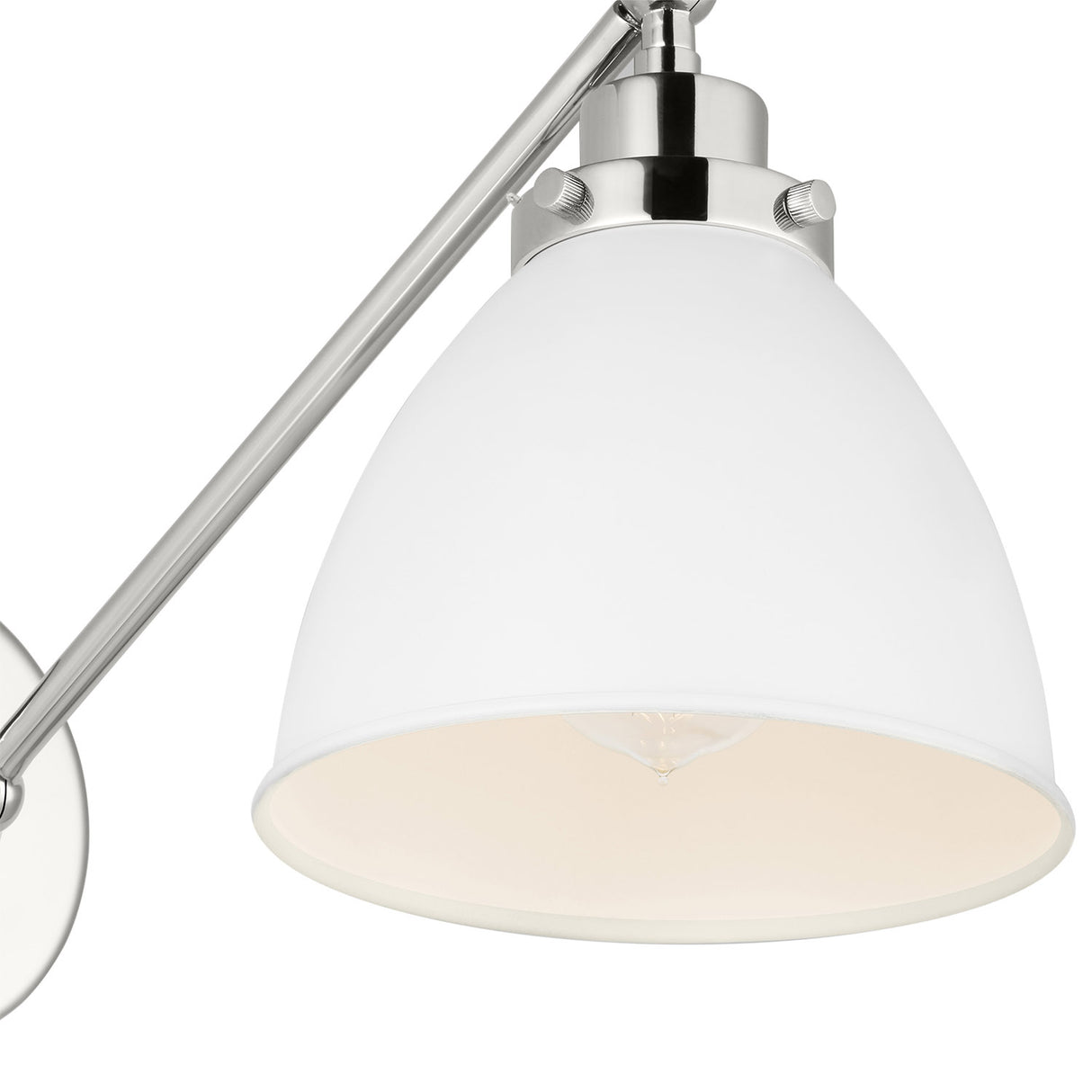 Rodney Adjustable One Arm Wall Sconce, Matte White and Polished Nickel