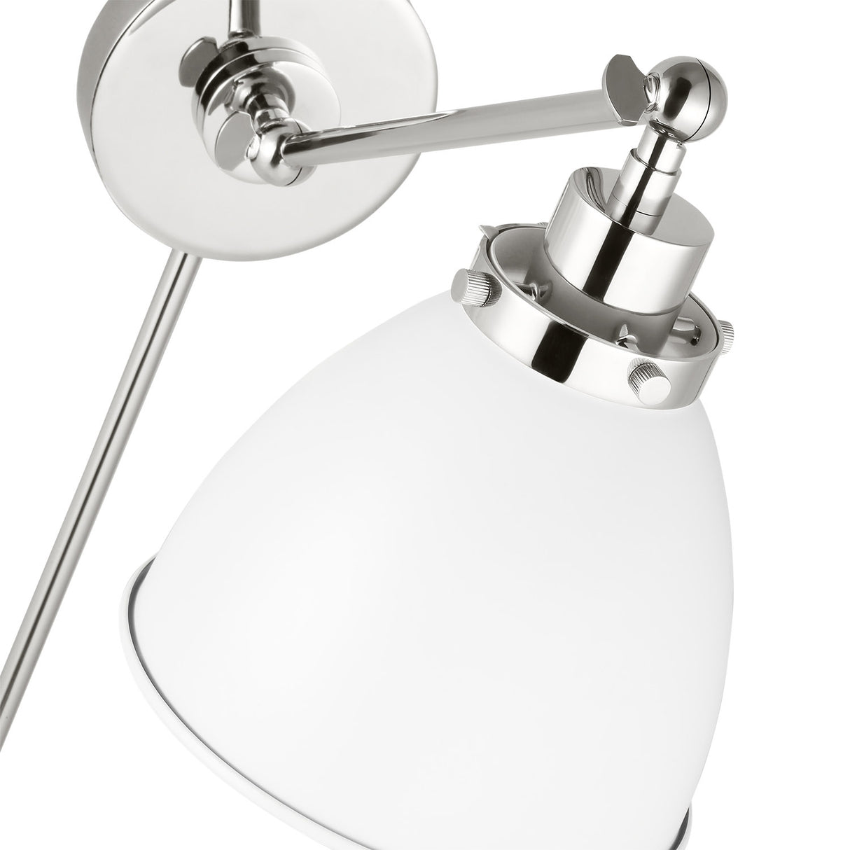Rodney Adjustable One Arm Wall Sconce, Matte White and Polished Nickel