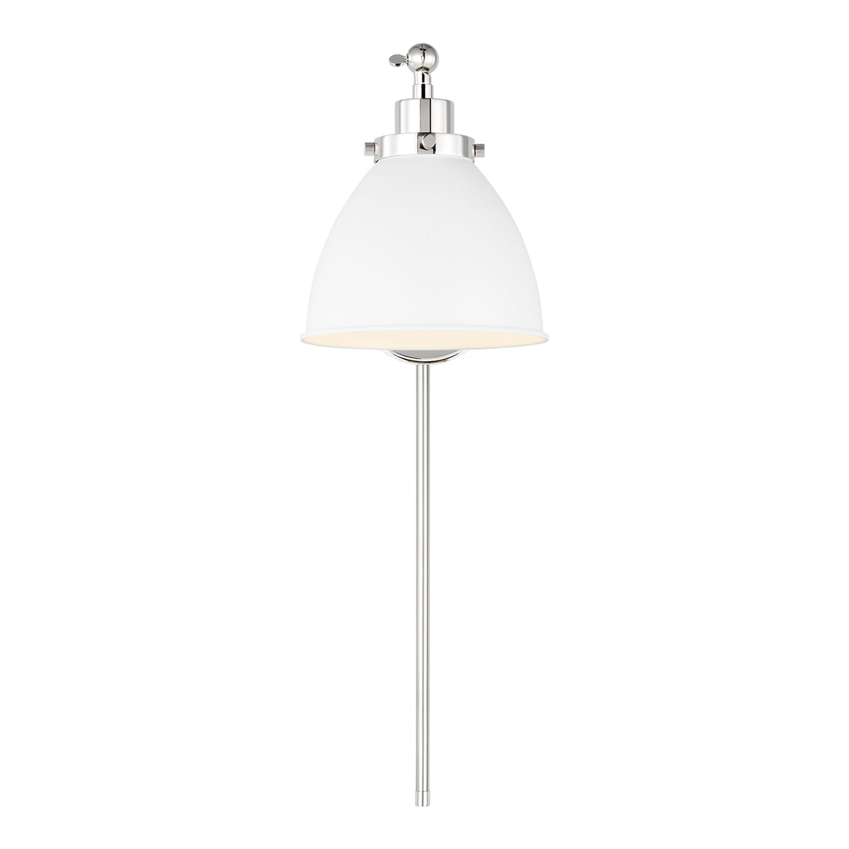 Rodney Adjustable One Arm Wall Sconce, Matte White and Polished Nickel