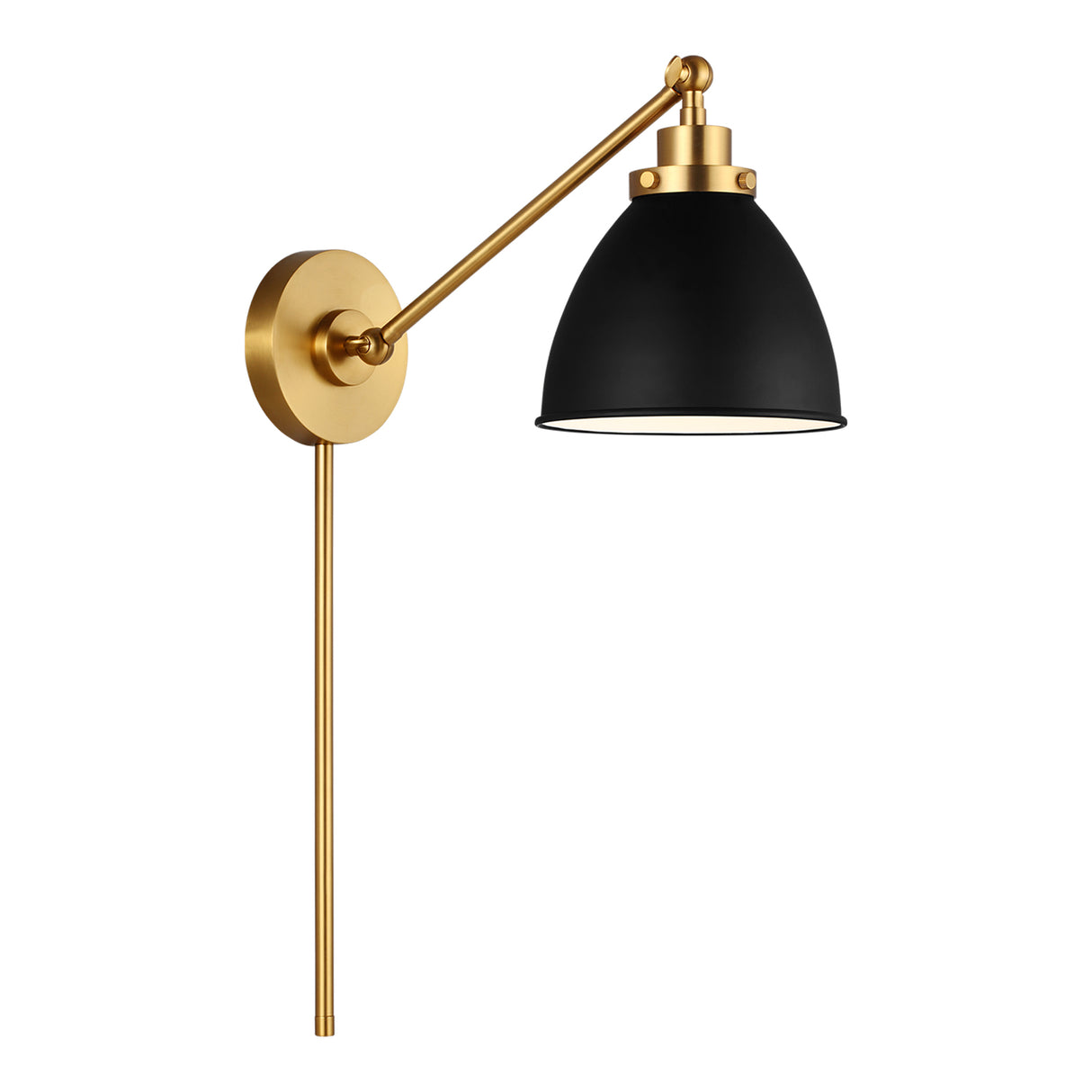 Rodney Adjustable One Arm Wall Sconce, Matte Black and Modern Brass