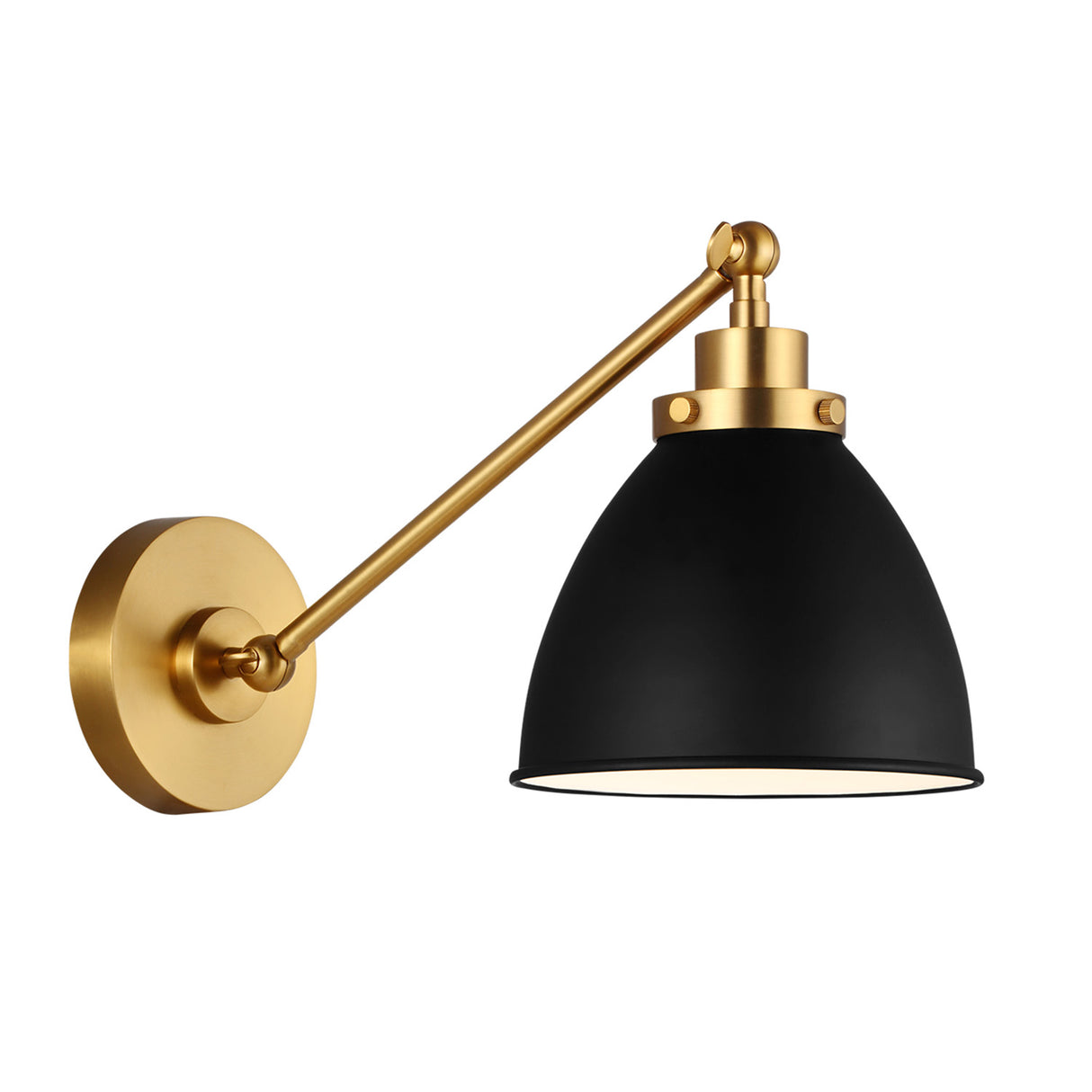 Rodney Adjustable One Arm Wall Sconce, Matte Black and Modern Brass