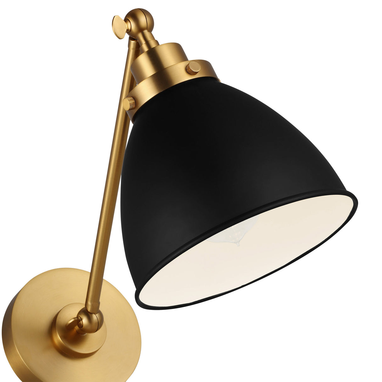 Rodney Adjustable One Arm Wall Sconce, Matte Black and Modern Brass