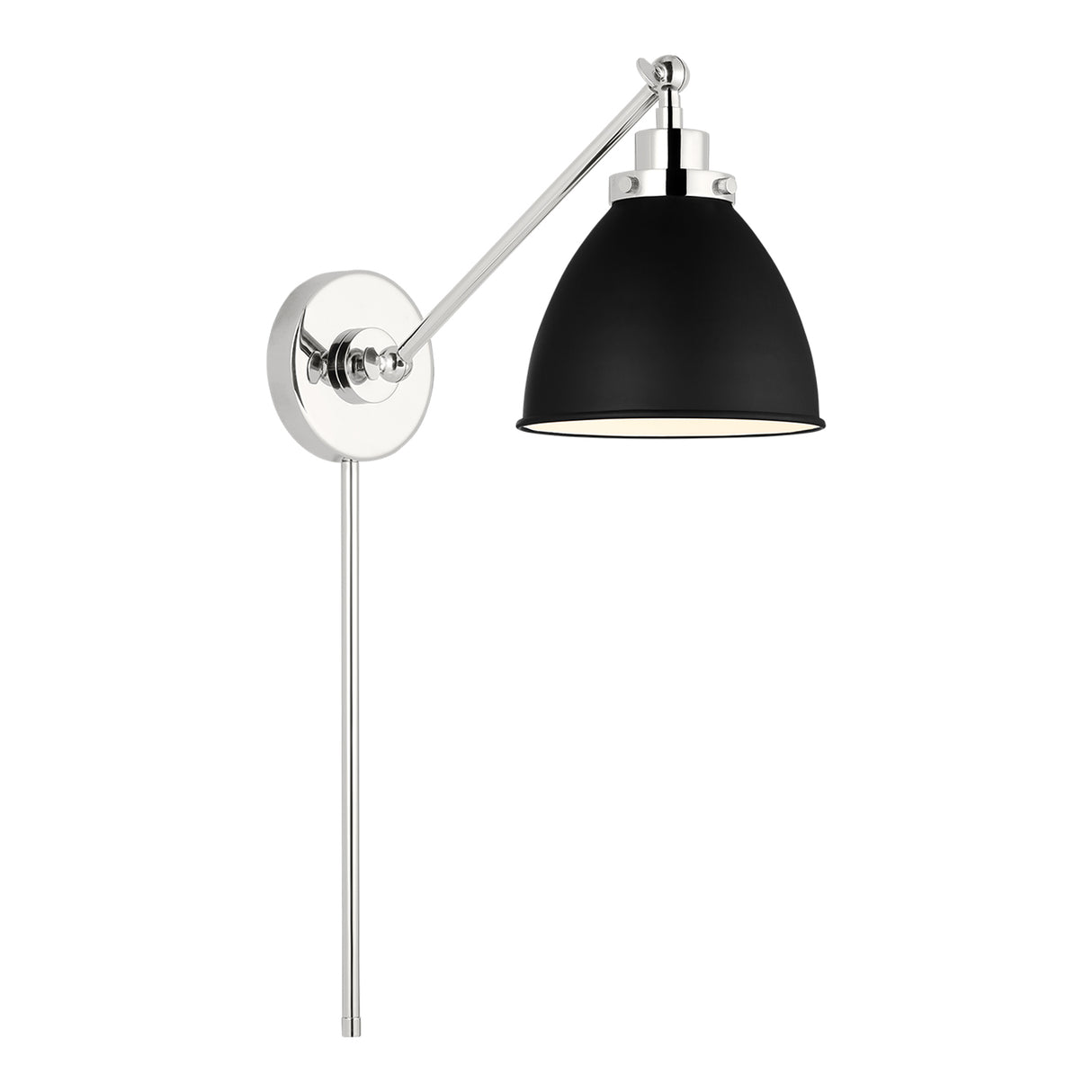 Rodney Adjustable One Arm Wall Sconce, Matte Black and Polished Nickel