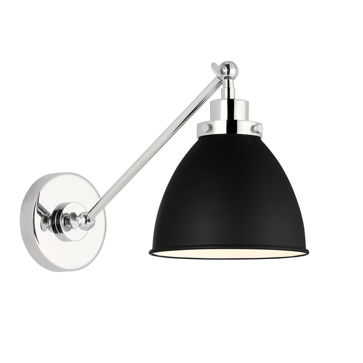 Rodney Adjustable One Arm Wall Sconce, Matte Black and Polished Nickel